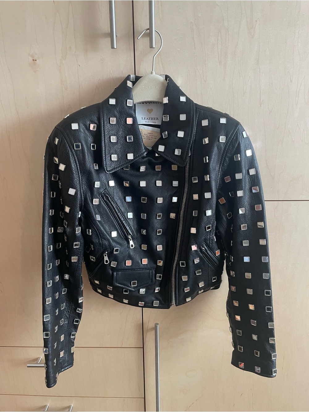 Moschino Black Leather Studded Biker Jacket